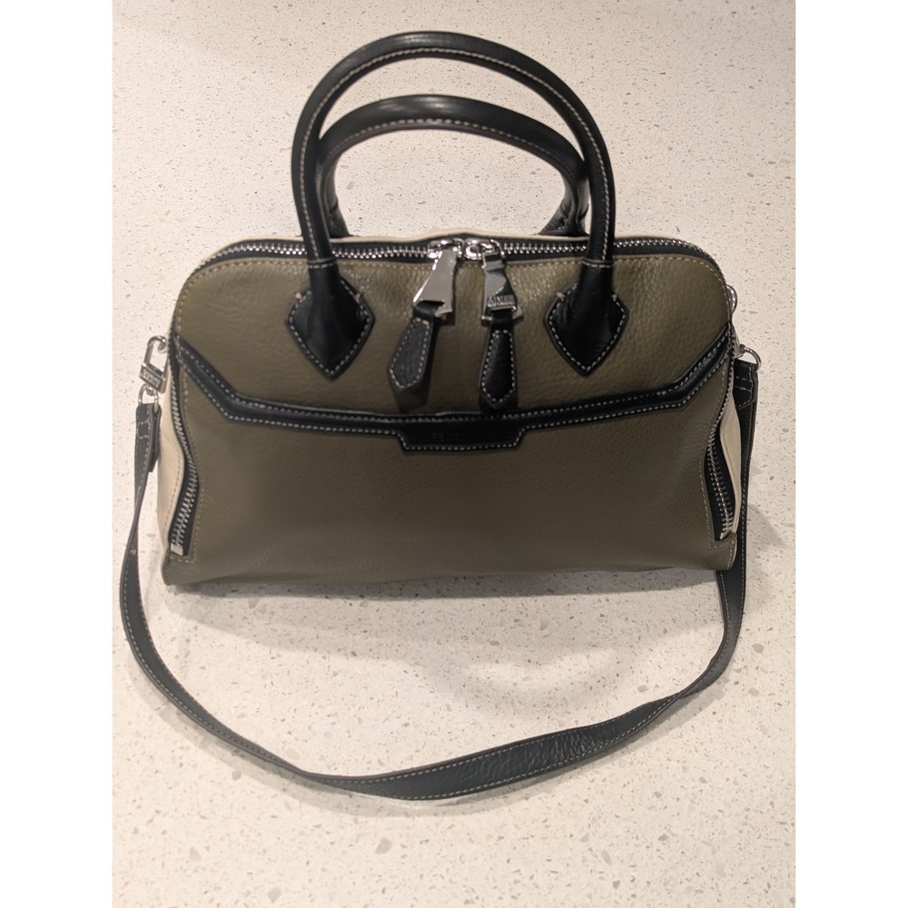 Aimee Kestenberg Two Tone Leather Convertible‎ Shoulder Purse Green / Cream